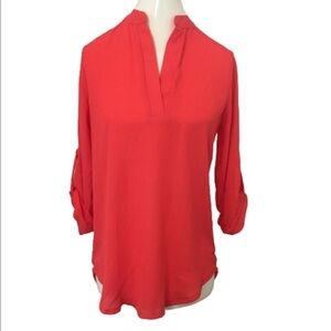 J&K V neck red 3/4 sleeves tunic top size Small